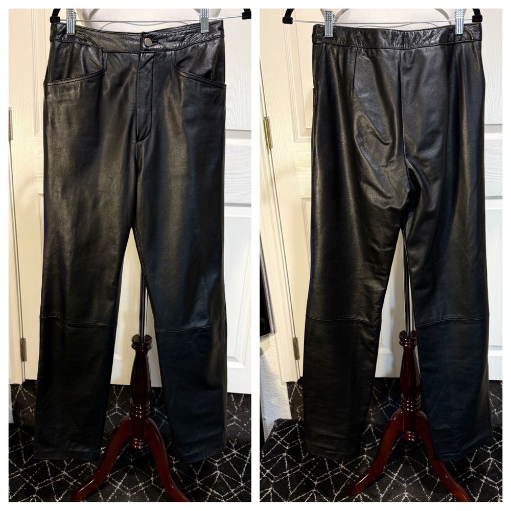 Wilsons Leather Black Leather Straight-Leg Pants